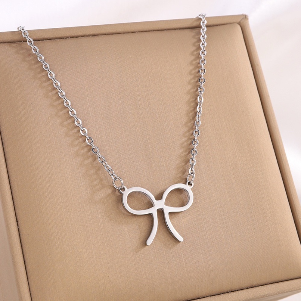 Silver Bow Pendant Necklace - Women Jewelry
